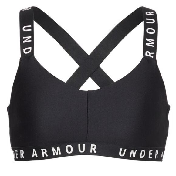 Women's UA Crossback Low Sports Bra WordMark Black/White Medium - Picture 2 of 7